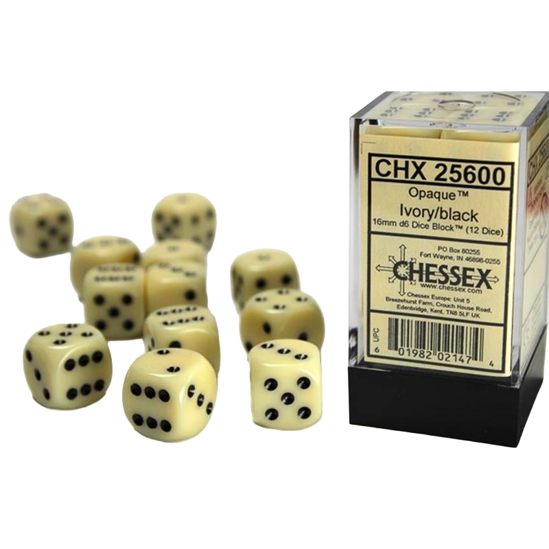 Set 12 dadi 6 facce 16mm Opachi Chessex | La Taverna del Gufo