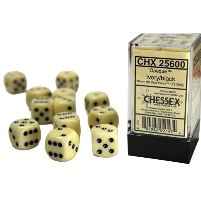 Set 12 dadi 6 facce 16mm Opachi Chessex | La Taverna del Gufo
