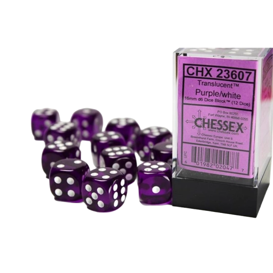 Set 12 dadi 6 facce 16mm Traslucidi - Purple & White - Modellismo C...