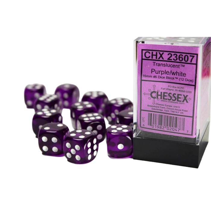 Set 12 dadi 6 facce 16mm Traslucidi - Purple & White - Modellismo C...