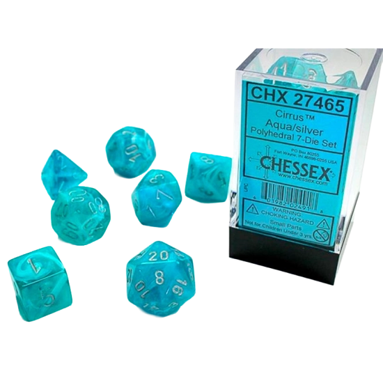 Set 7 dadi poliedrici Cirrus - Aqua & Silver - Giochi di Ruolo Ches...