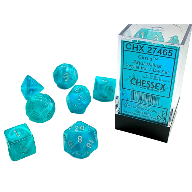 Set 7 dadi poliedrici Cirrus - Aqua & Silver - Giochi di Ruolo Ches...