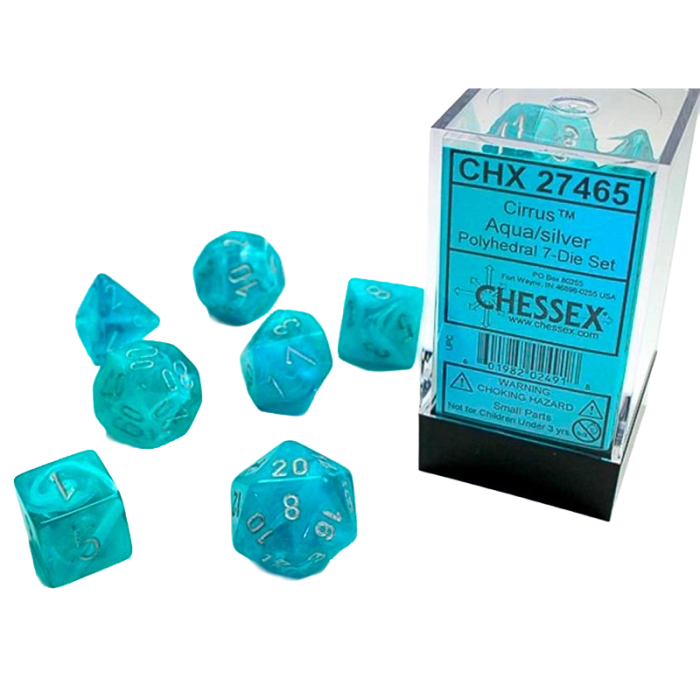 Set 7 dadi poliedrici Cirrus - Aqua & Silver - Giochi di Ruolo Ches...
