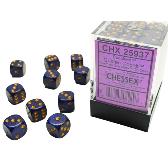Set 36 Dadi 6 facce 12mm Speckled - Golden Cobalt Chessex | La Tave...