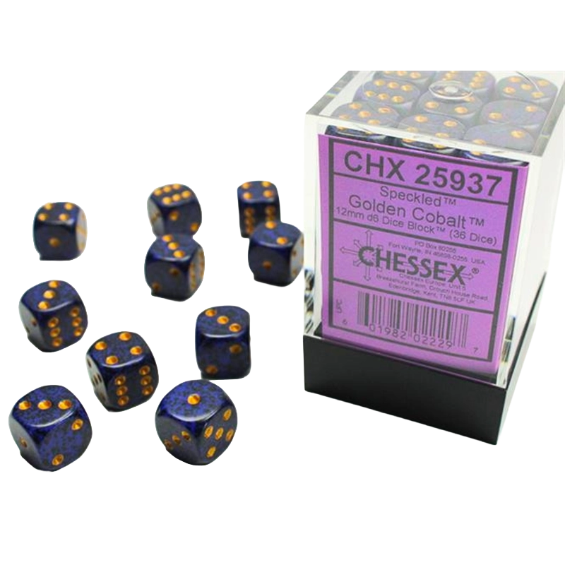 Set 36 Dadi 6 facce 12mm Speckled - Golden Cobalt Chessex | La Tave...