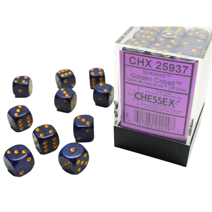 Set 36 Dadi 6 facce 12mm Speckled - Golden Cobalt Chessex | La Tave...